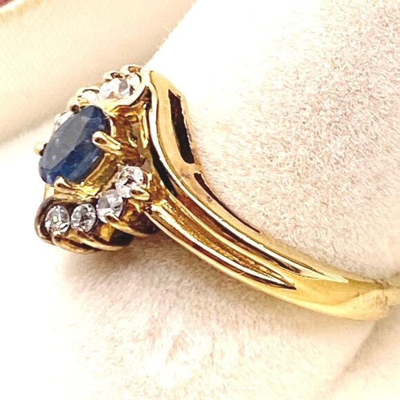 Gold Vermeil Sterling Silver and Blue Sapphire Ring Size 7.5 - Picture 3 of 7